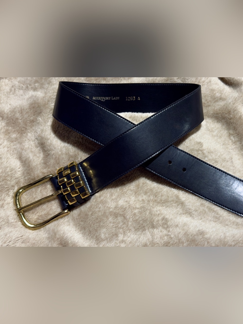 Vintage Black Leather Belt with Gold Buckle